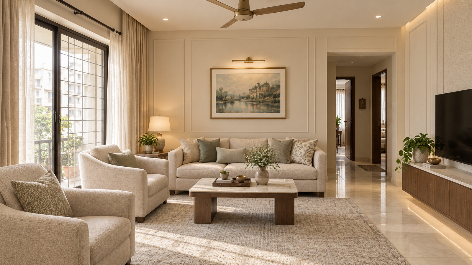 Living room in Noida after the transformation
